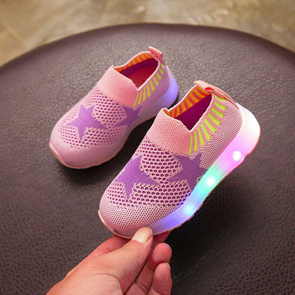 Children's Light Shoes Girls Casual Shoes Girls Flying Weaving Shoes Stars Shoes Shoes Children's Shoes Net Shoes - Amazhona 