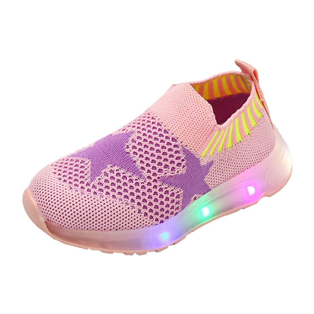 Children's Light Shoes Girls Casual Shoes Girls Flying Weaving Shoes Stars Shoes Shoes Children's Shoes Net Shoes - Amazhona 