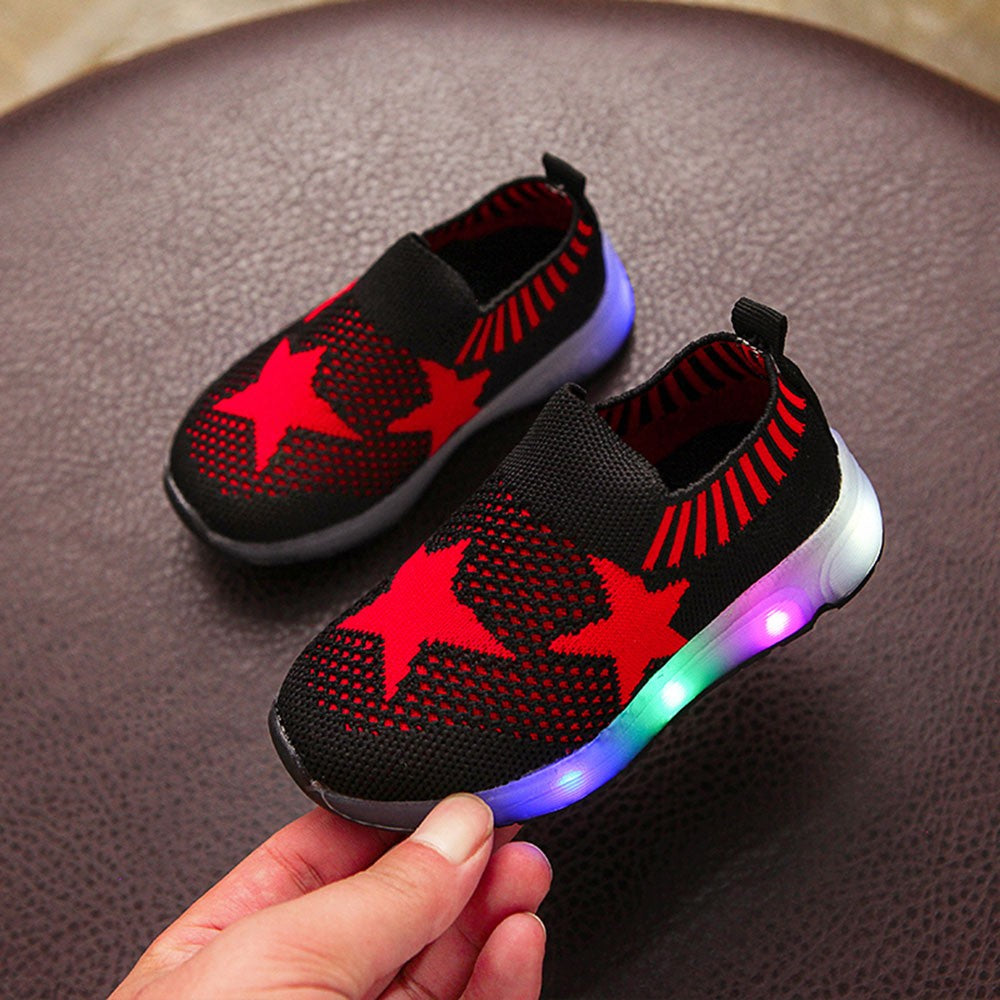 Children's Light Shoes Girls Casual Shoes Girls Flying Weaving Shoes Stars Shoes Shoes Children's Shoes Net Shoes - Amazhona 