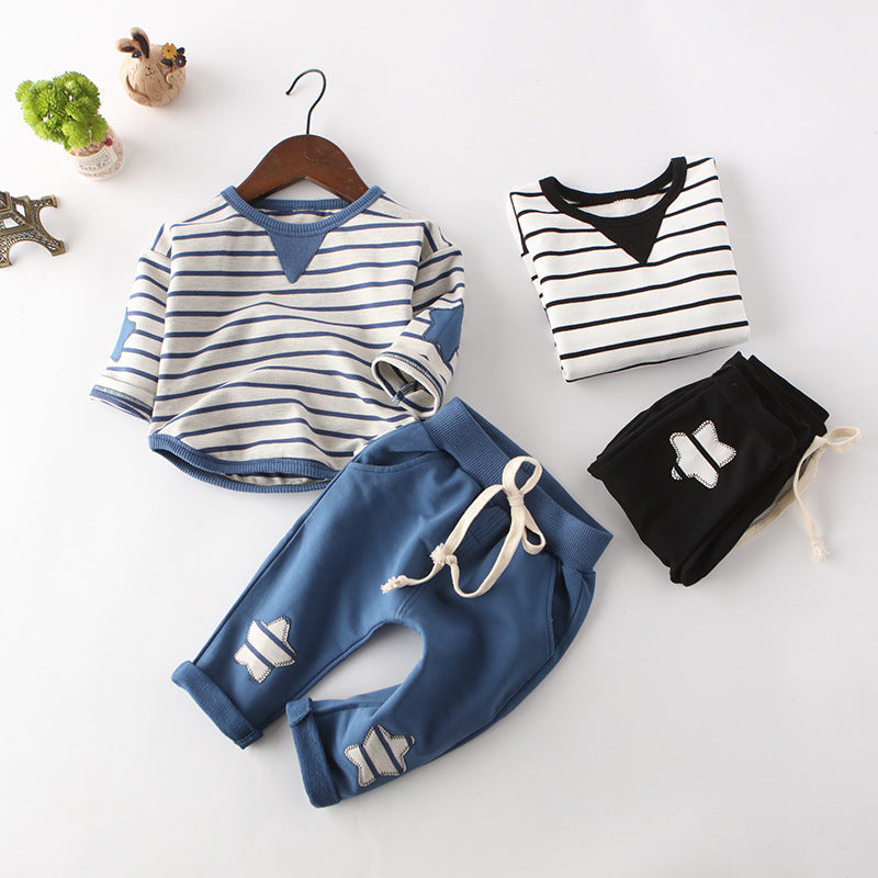 Children's Striped Suit Five-star Embroidery Trend Baby Cotton Suit - Amazhona 