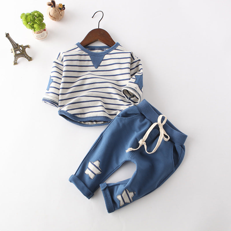 Children's Striped Suit Five-star Embroidery Trend Baby Cotton Suit - Amazhona 