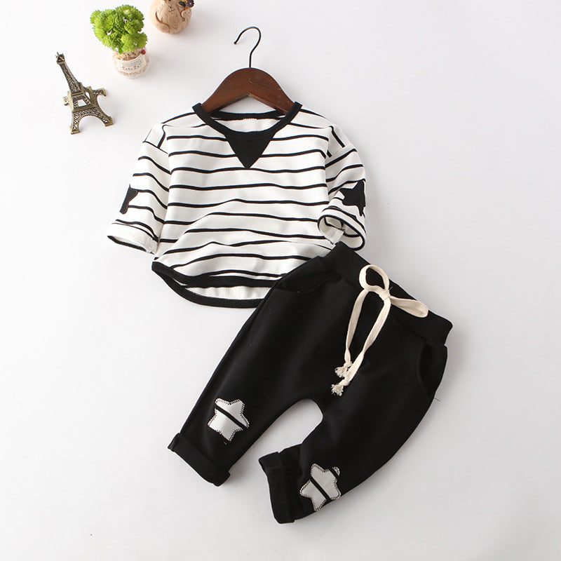 Children's Striped Suit Five-star Embroidery Trend Baby Cotton Suit - Amazhona 