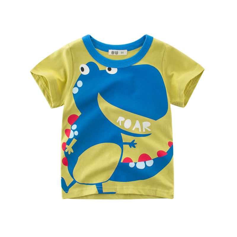 Children's top cartoon T-shirt with round neck and short sleeve - Amazhona 