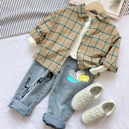 Children's wear 2021 spring boys and girls casual plaid shirt - Amazhona 