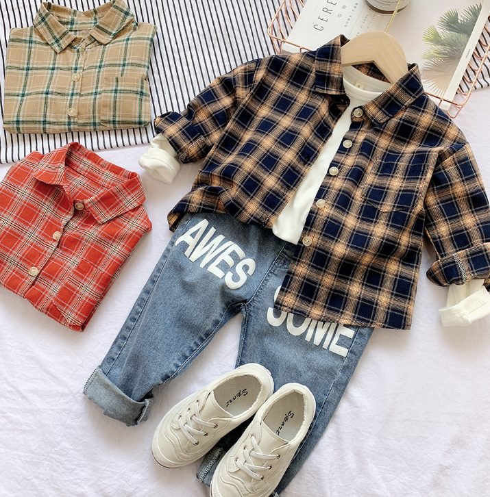 Children's wear 2021 spring boys and girls casual plaid shirt - Amazhona 