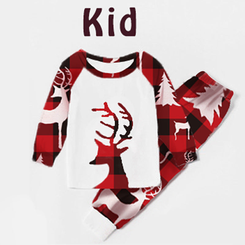 Christmas European And American Christmas Deer Head Print Parent-child Home Service Suit - Amazhona 