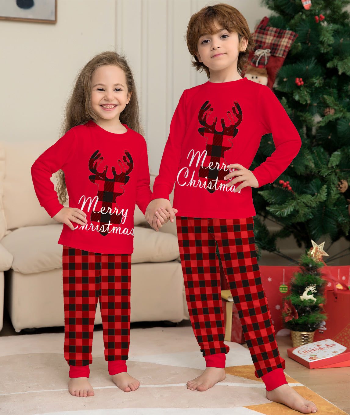 Christmas Family Matching Pajamas Set Christmas Holiday PJs Elk Top Pants Set Pajamas For Family Mom Dad Kids Baby - Amazhona 