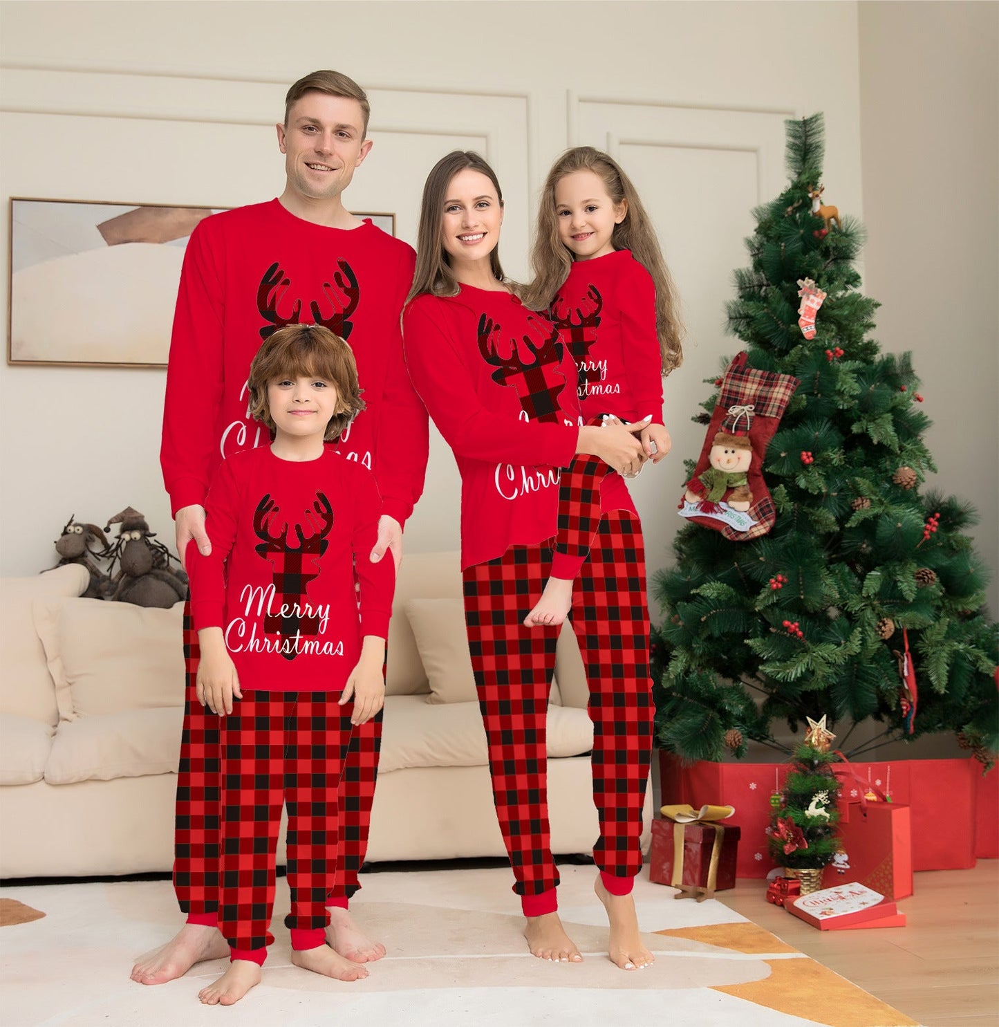 Christmas Family Matching Pajamas Set Christmas Holiday PJs Elk Top Pants Set Pajamas For Family Mom Dad Kids Baby - Amazhona 