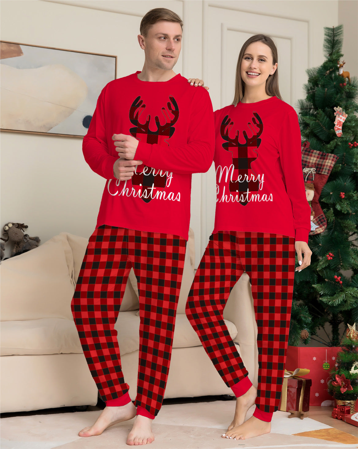 Christmas Family Matching Pajamas Set Christmas Holiday PJs Elk Top Pants Set Pajamas For Family Mom Dad Kids Baby - Amazhona 