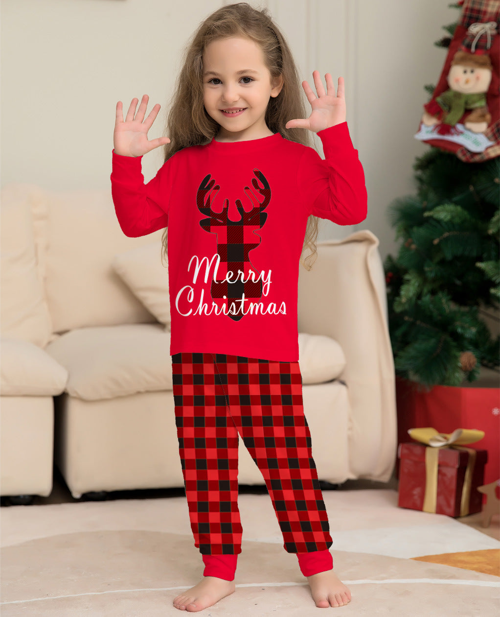 Christmas Family Matching Pajamas Set Christmas Holiday PJs Elk Top Pants Set Pajamas For Family Mom Dad Kids Baby - Amazhona 