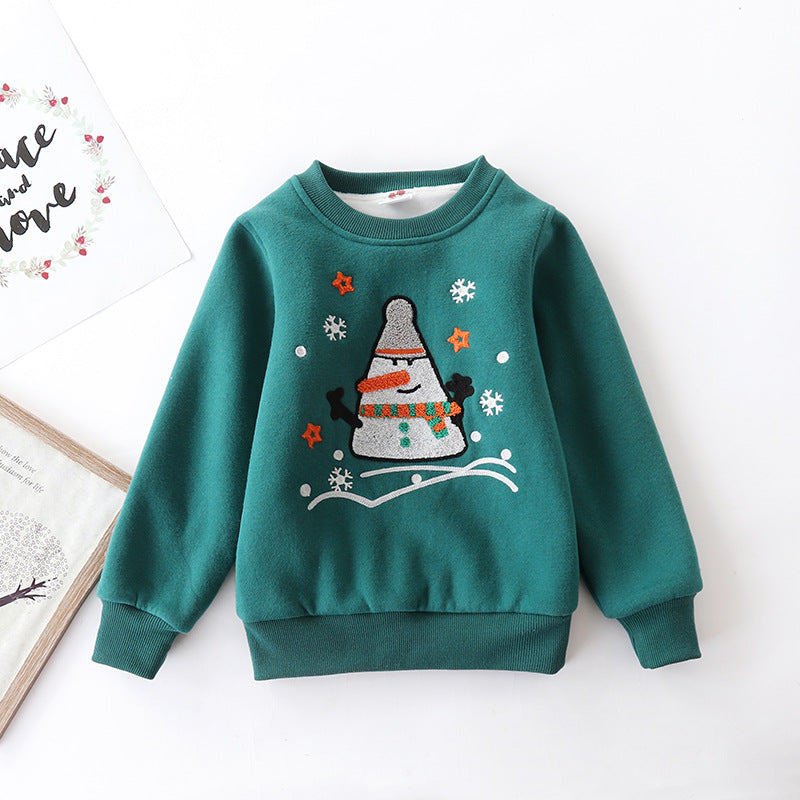 Christmas snowman plus velvet padded baby sweater - Amazhona 