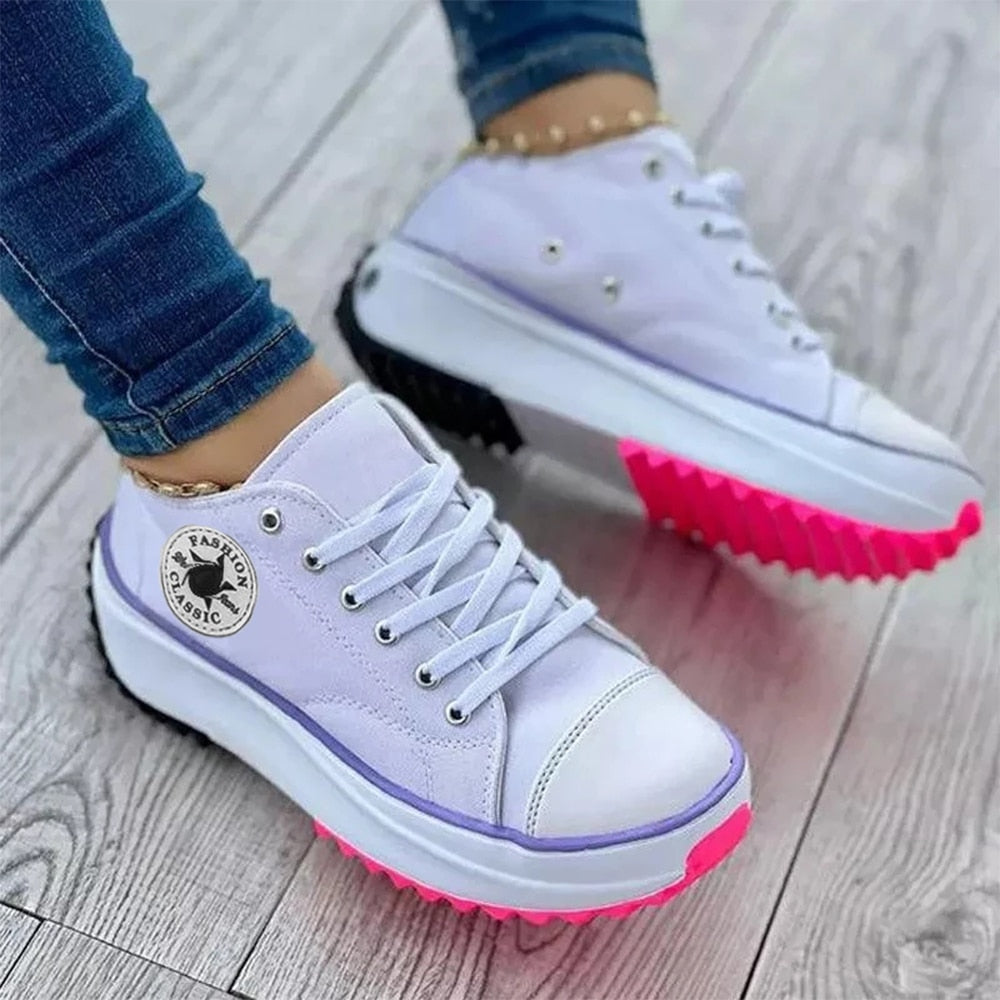 Classic Canvas Shoes Women Platform Shoes Solid Lace-Up Casual Sneakers Walking Shoes for Women Chaussure Femme Zapatillas Mujer - Amazhona 