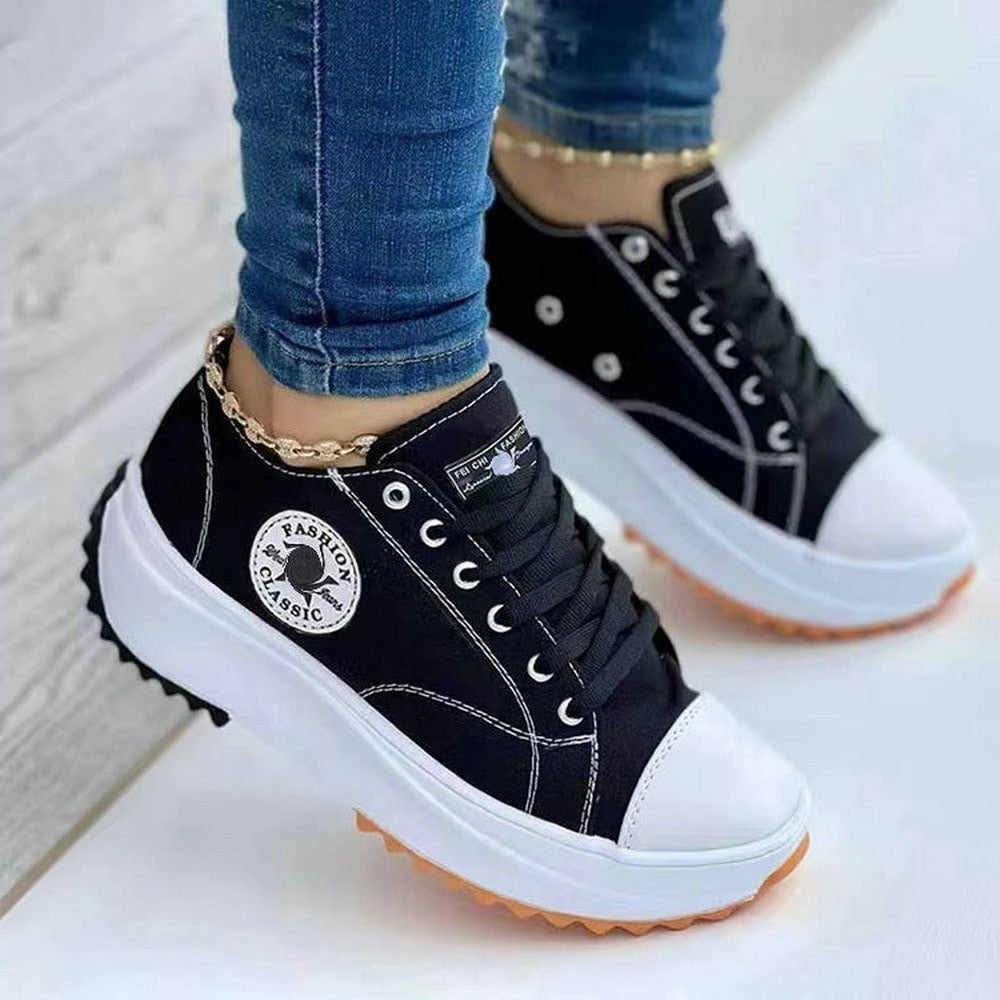 Classic Canvas Shoes Women Platform Shoes Solid Lace-Up Casual Sneakers Walking Shoes for Women Chaussure Femme Zapatillas Mujer - Amazhona 