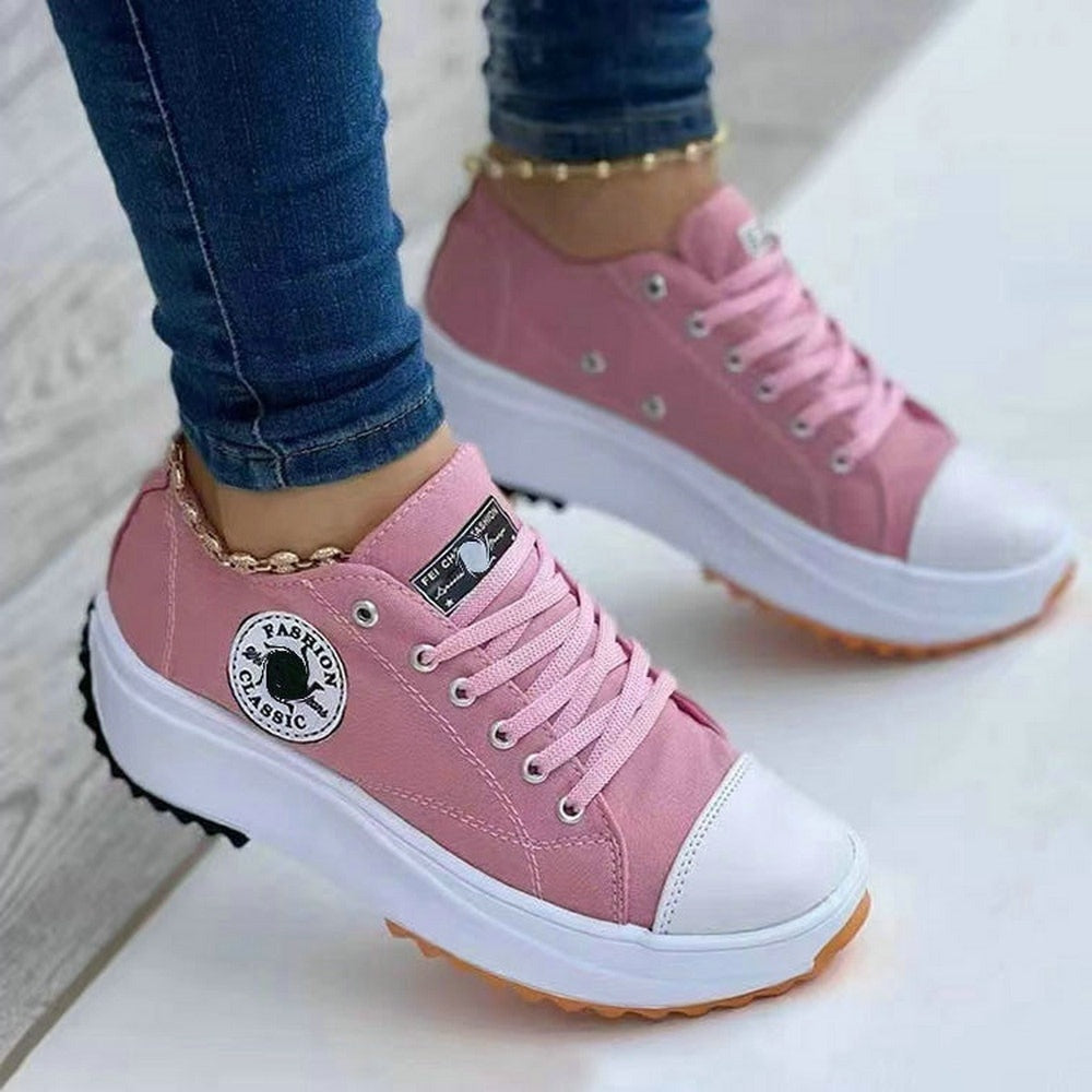 Classic Canvas Shoes Women Platform Shoes Solid Lace-Up Casual Sneakers Walking Shoes for Women Chaussure Femme Zapatillas Mujer - Amazhona 