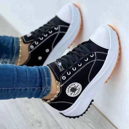 Classic Canvas Shoes Women Platform Shoes Solid Lace-Up Casual Sneakers Walking Shoes for Women Chaussure Femme Zapatillas Mujer - Amazhona 