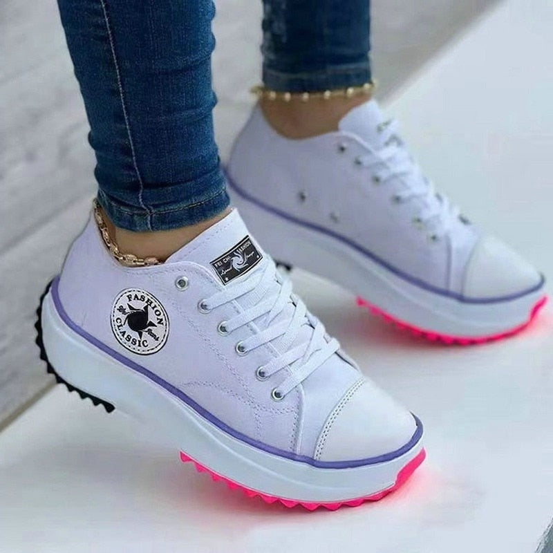 Classic Canvas Shoes Women Platform Shoes Solid Lace-Up Casual Sneakers Walking Shoes for Women Chaussure Femme Zapatillas Mujer - Amazhona 