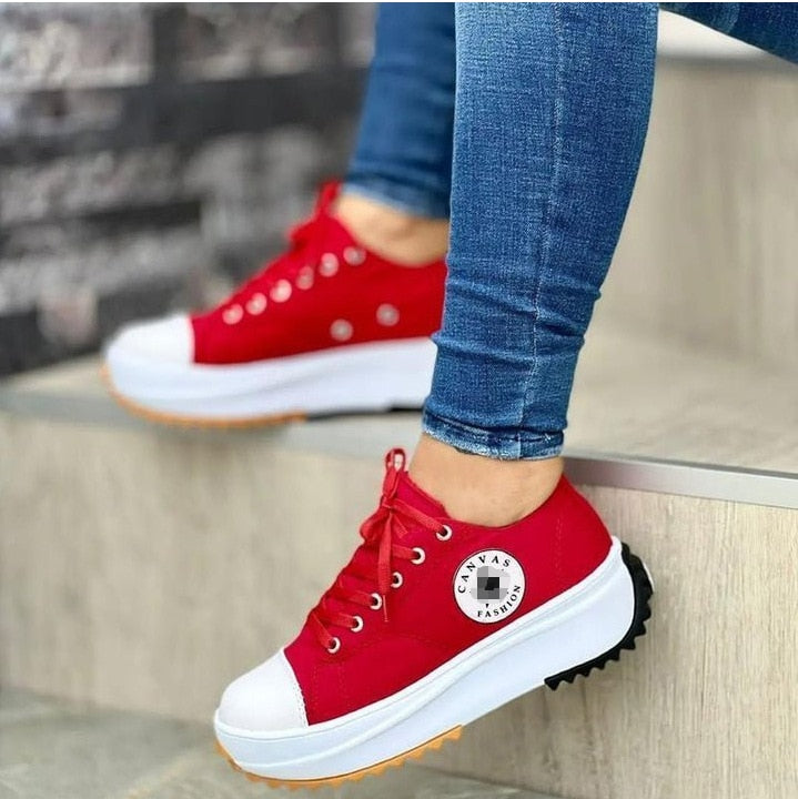 Classic Canvas Shoes Women Platform Shoes Solid Lace-Up Casual Sneakers Walking Shoes for Women Chaussure Femme Zapatillas Mujer - Amazhona 