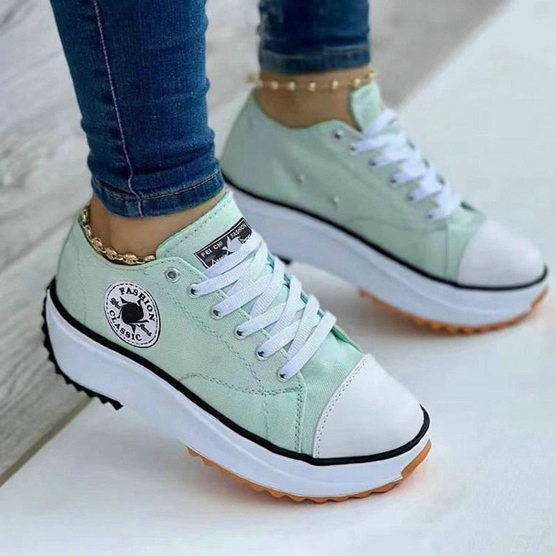 Classic Canvas Shoes Women Platform Shoes Solid Lace-Up Casual Sneakers Walking Shoes for Women Chaussure Femme Zapatillas Mujer - Amazhona 