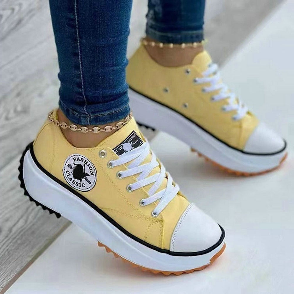 Classic Canvas Shoes Women Platform Shoes Solid Lace-Up Casual Sneakers Walking Shoes for Women Chaussure Femme Zapatillas Mujer - Amazhona 