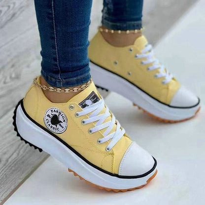 Classic Canvas Shoes Women Platform Shoes Solid Lace-Up Casual Sneakers Walking Shoes for Women Chaussure Femme Zapatillas Mujer - Amazhona 