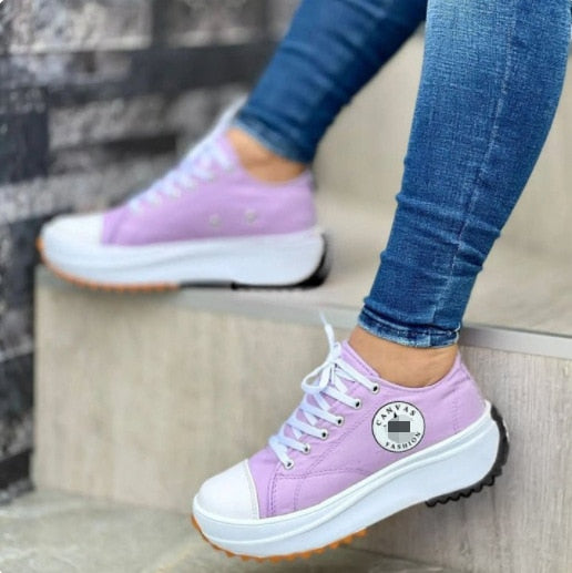 Classic Canvas Shoes Women Platform Shoes Solid Lace-Up Casual Sneakers Walking Shoes for Women Chaussure Femme Zapatillas Mujer - Amazhona 