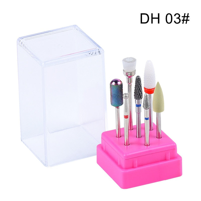 Combined Milling Cutters Set For Manicure , Ceramic Nail Drill Bits Kit Electric Removing Gel Polishing Tools - Amazhona 