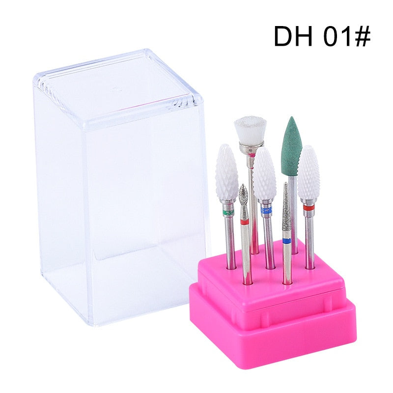 Combined Milling Cutters Set For Manicure , Ceramic Nail Drill Bits Kit Electric Removing Gel Polishing Tools - Amazhona 