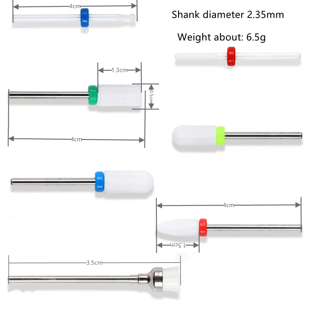 Combined Milling Cutters Set For Manicure , Ceramic Nail Drill Bits Kit Electric Removing Gel Polishing Tools - Amazhona 