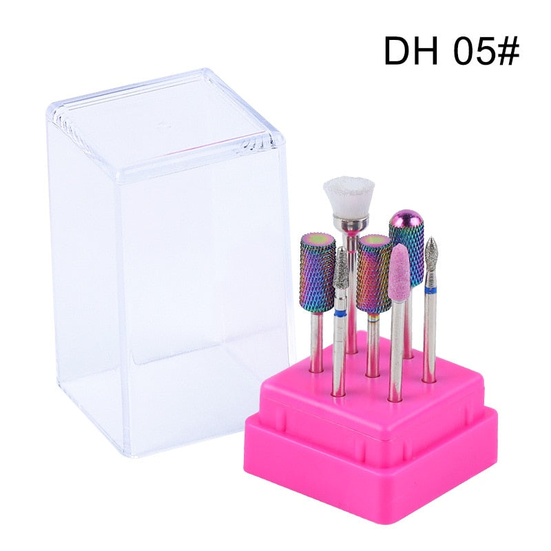 Combined Milling Cutters Set For Manicure , Ceramic Nail Drill Bits Kit Electric Removing Gel Polishing Tools - Amazhona 