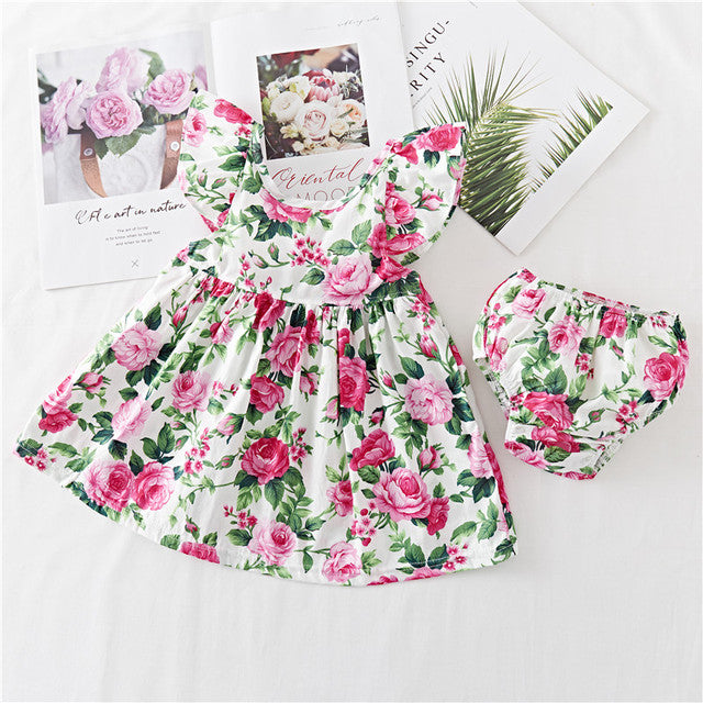 Cotton Baby Ruffled Floral Print Dress - Amazhona 