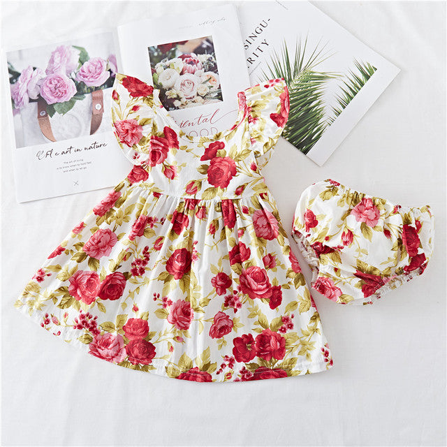 Cotton Baby Ruffled Floral Print Dress - Amazhona 