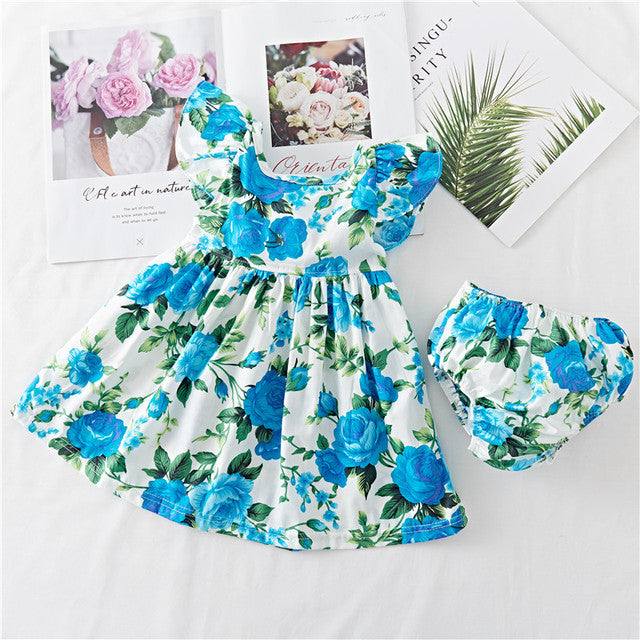 Cotton Baby Ruffled Floral Print Dress - Amazhona 