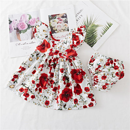 Cotton Baby Ruffled Floral Print Dress - Amazhona 