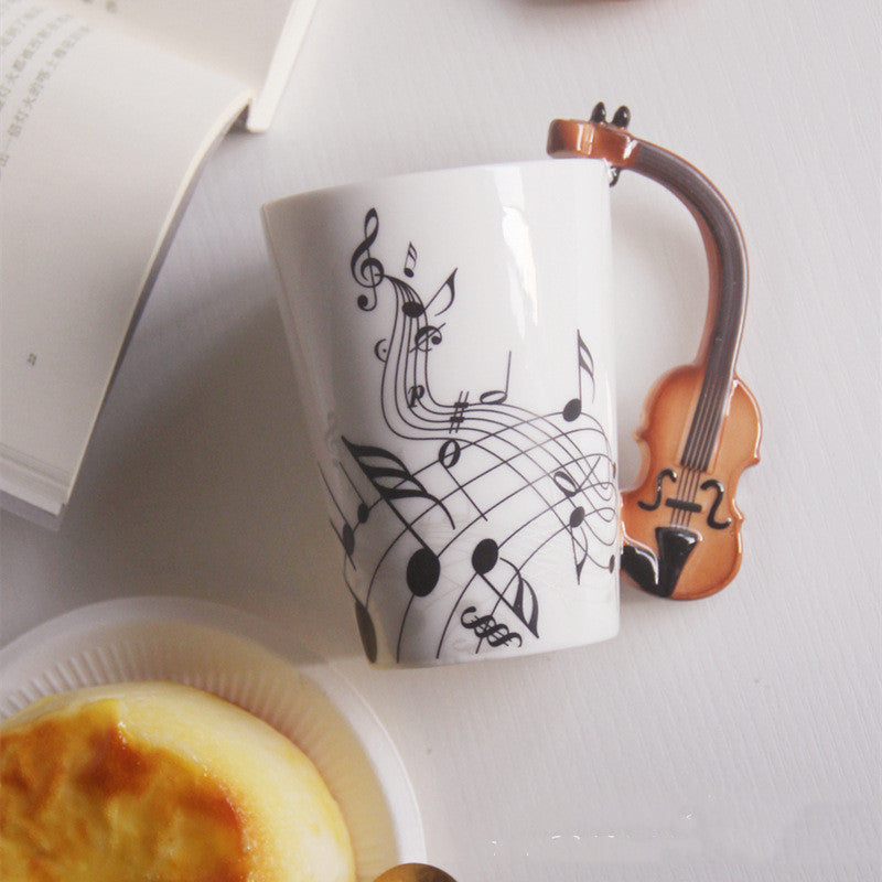 Creative Music Violin Style Guitar Ceramic Mug Coffee Tea Milk Stave Cups With Handle Coffee Mug Novelty Gifts - Amazhona 