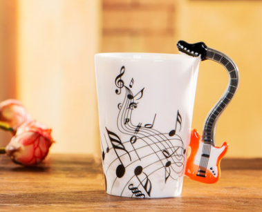 Creative Music Violin Style Guitar Ceramic Mug Coffee Tea Milk Stave Cups With Handle Coffee Mug Novelty Gifts - Amazhona 