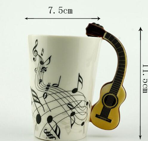 Creative Music Violin Style Guitar Ceramic Mug Coffee Tea Milk Stave Cups With Handle Coffee Mug Novelty Gifts - Amazhona 