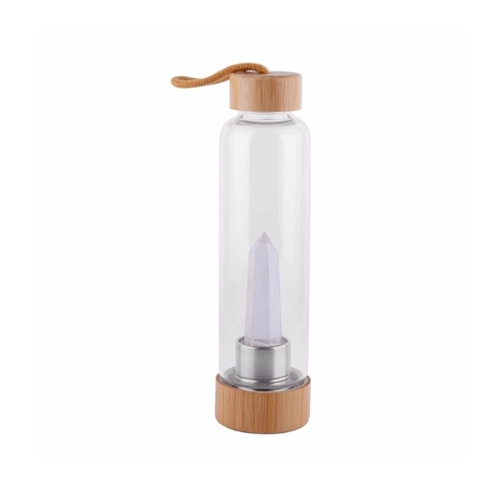 Crystal Infused Elixir Glass & Bamboo Water Bottle - Amazhona 