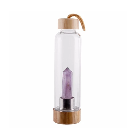 Crystal Infused Elixir Glass & Bamboo Water Bottle - Amazhona 