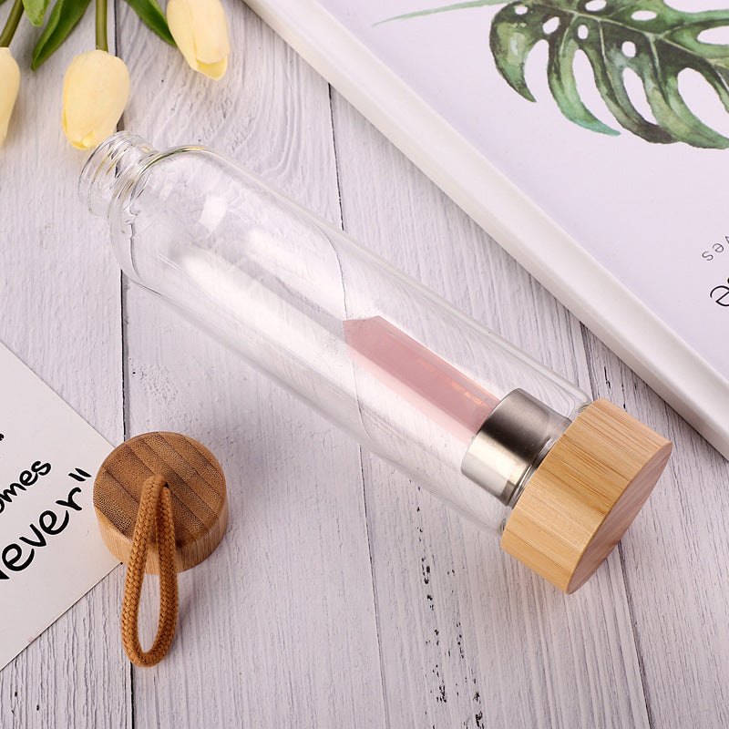 Crystal Infused Elixir Glass & Bamboo Water Bottle - Amazhona 