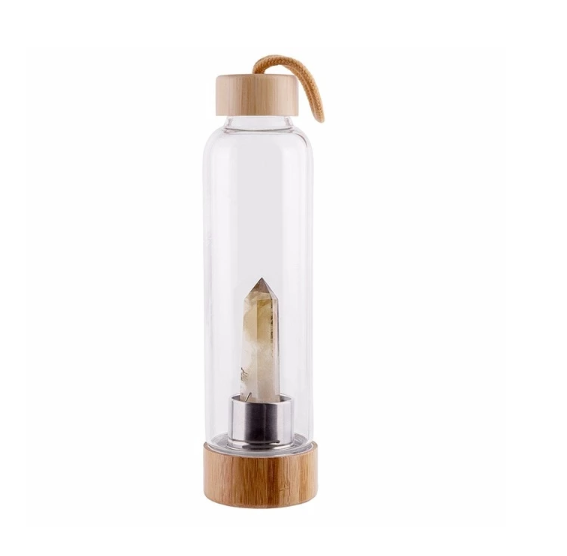 Crystal Infused Elixir Glass & Bamboo Water Bottle - Amazhona 