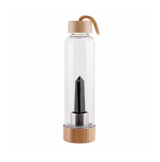 Crystal Infused Elixir Glass & Bamboo Water Bottle - Amazhona 