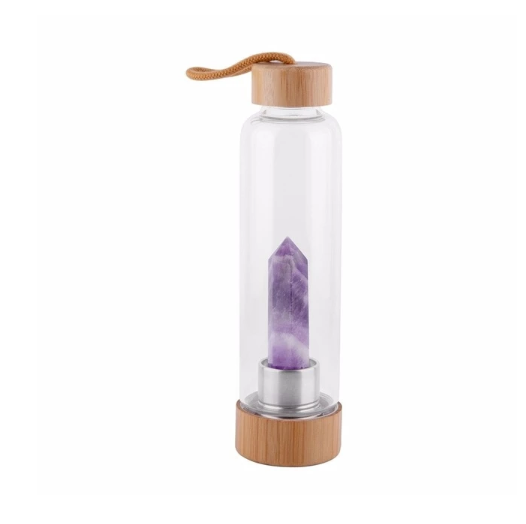 Crystal Infused Elixir Glass & Bamboo Water Bottle - Amazhona 