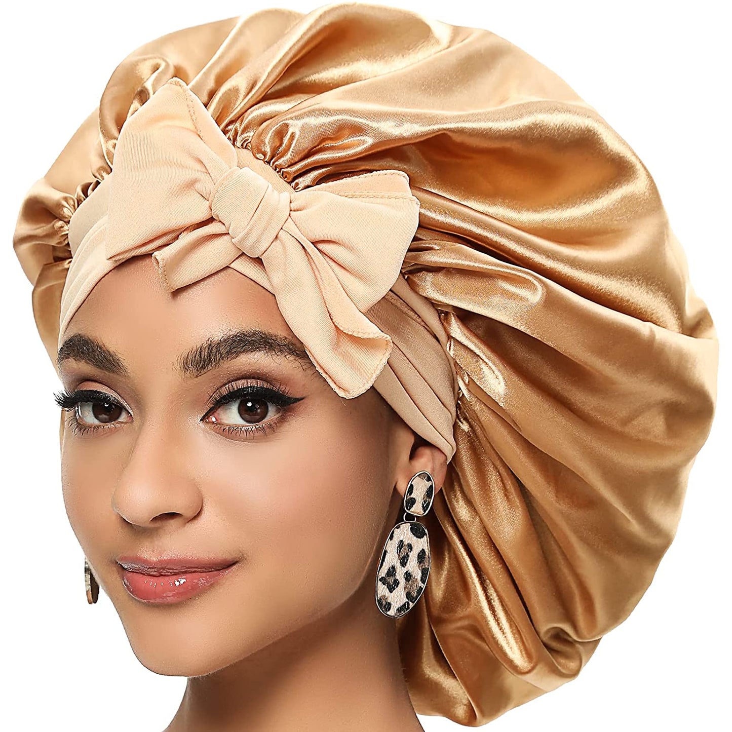 Custom Logo Women'S Satin Bonnet With Wide Stretch Ties Band Long Tail Bonnet Satin Cheveux Nuit Silk Sleeping Night Cap Bonnets - Amazhona 