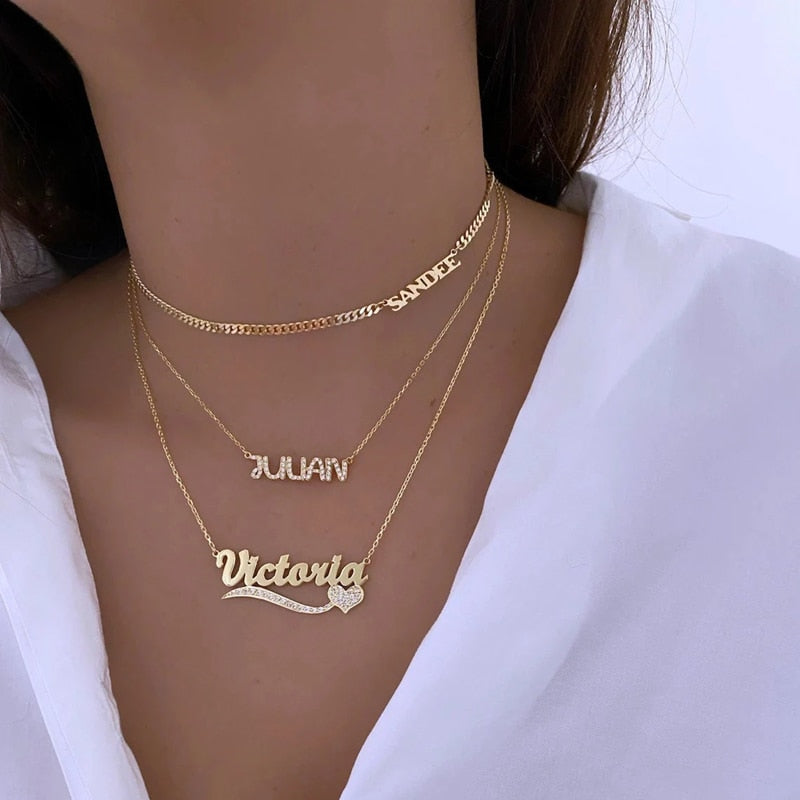 Custom Sideways Name Necklaces Pendants Stainless Steel Jewelry Cuban Chain Personalized Nameplate Choker Women Handmade Gifts - Amazhona 