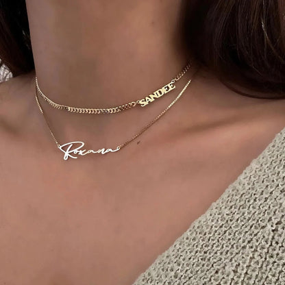 Custom Sideways Name Necklaces Pendants Stainless Steel Jewelry Cuban Chain Personalized Nameplate Choker Women Handmade Gifts - Amazhona 