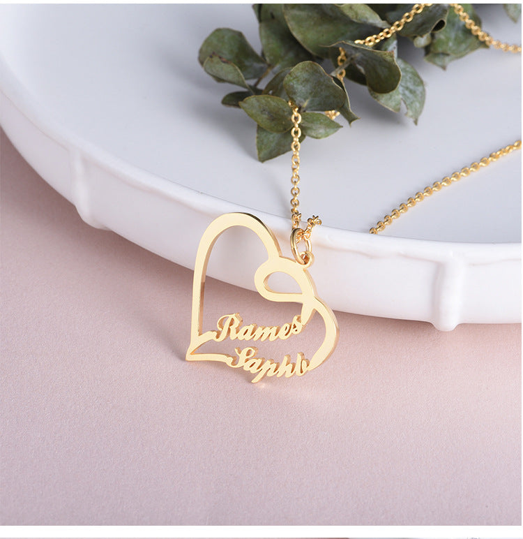 Custom heart shaped letter necklace - Amazhona 