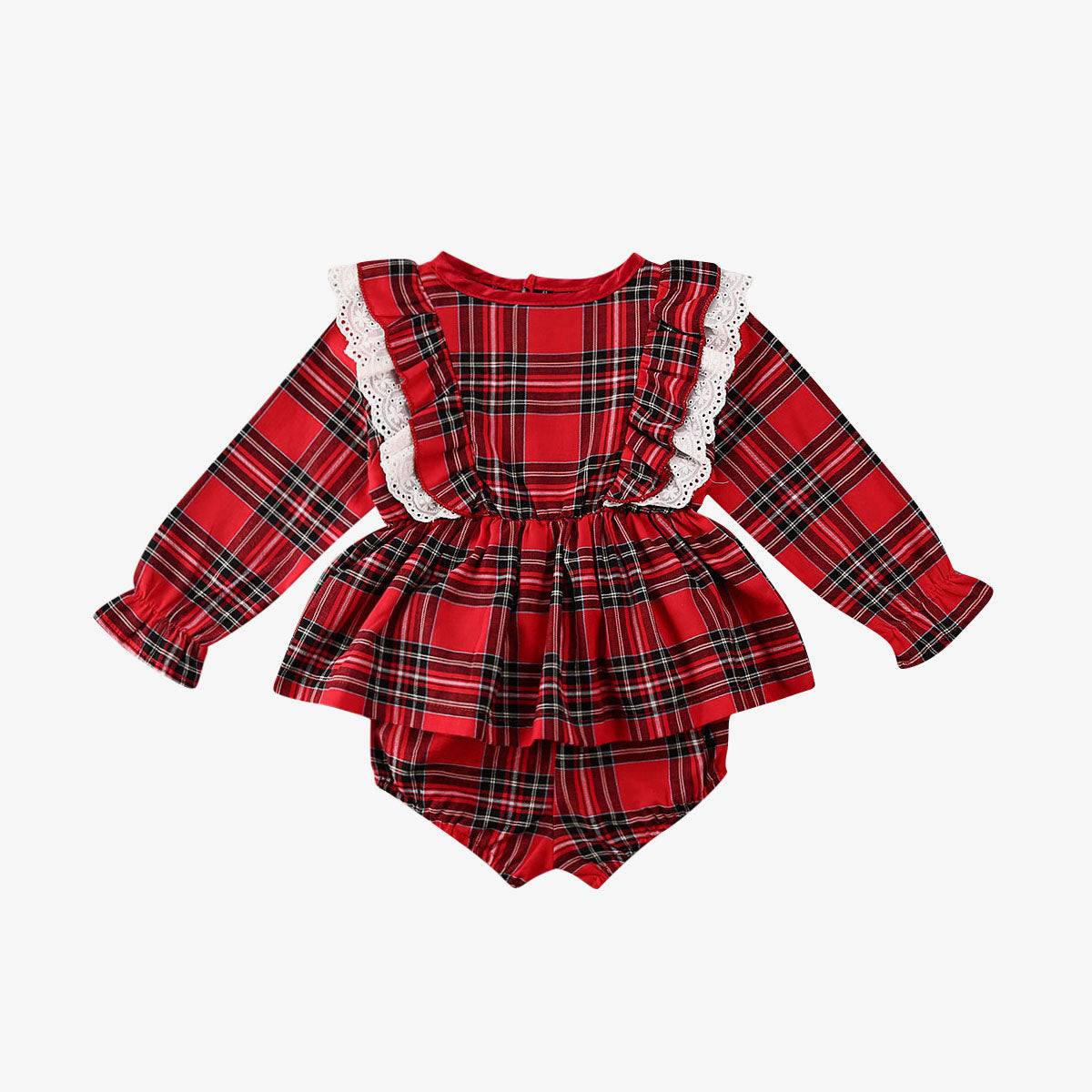 Cute Bow Girl Baby Lace Trim Red Plaid Small Suit - Amazhona 