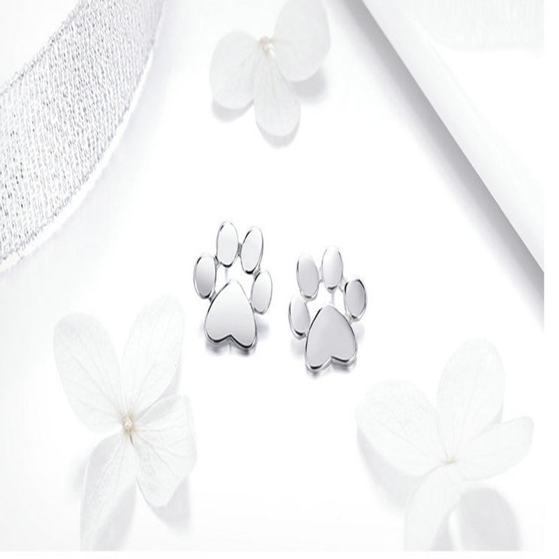 Cute Pet Imprint S925 Silver Earrings with White Gold Earrings - Amazhona 