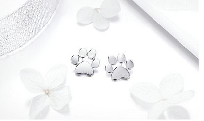 Cute Pet Imprint S925 Silver Earrings with White Gold Earrings - Amazhona 