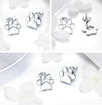 Cute Pet Imprint S925 Silver Earrings with White Gold Earrings - Amazhona 